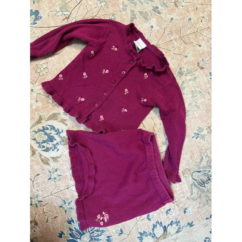 Coquette Cottagecore Disney Kids Cardigan Skirt Set 2T Magenta Floral Ruffle